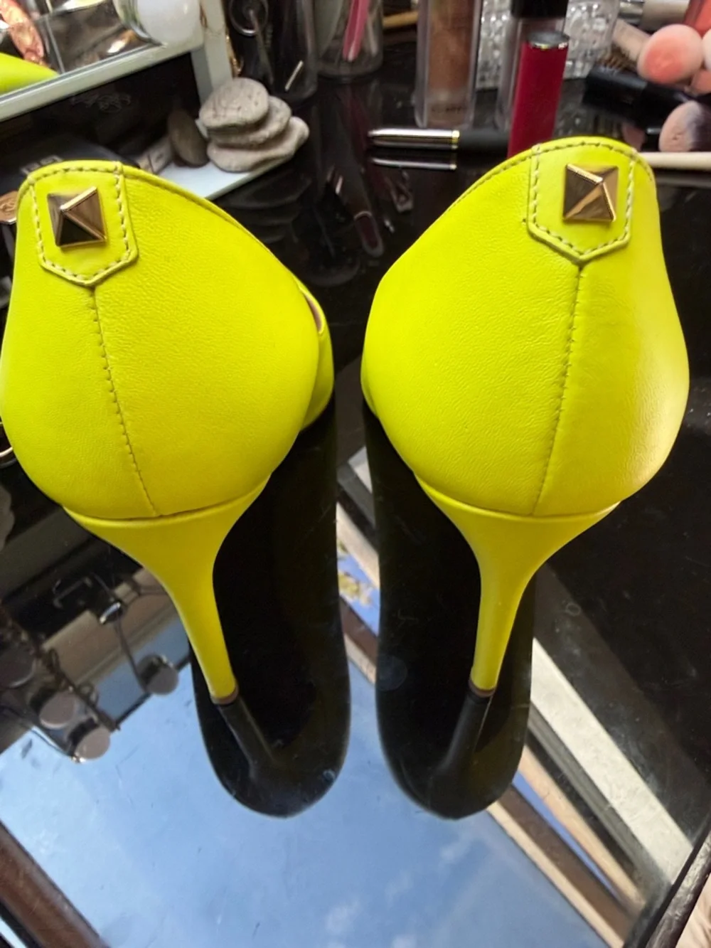 Valentino Neon Yellow Pointed Leather Pumps